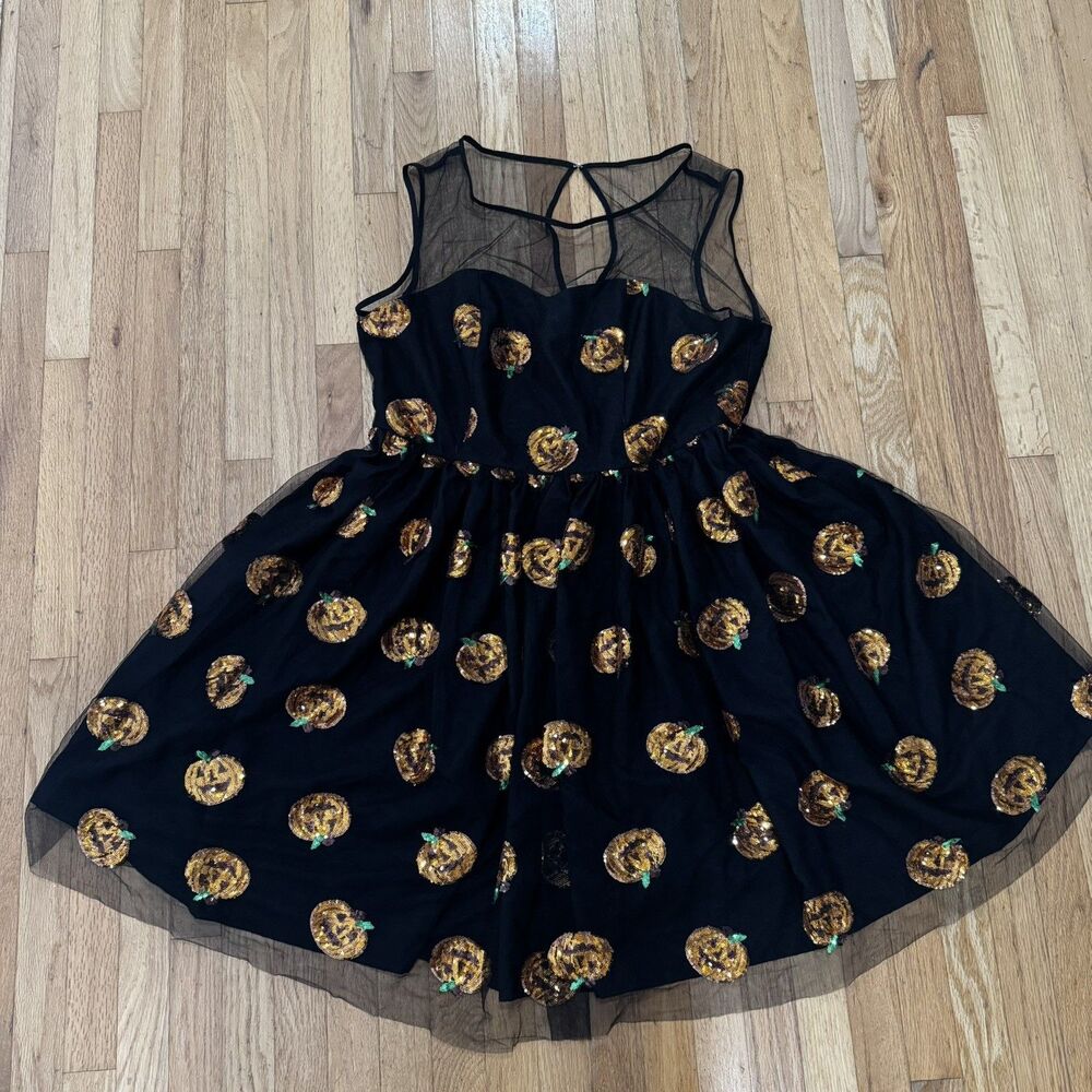 Vintage Magnolia Place 4XL Black Tulle Dress Halloween jack o lanterns pumpkin